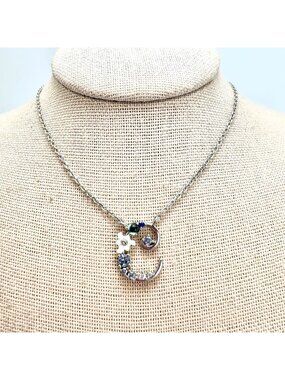 Viky Lynn Letter "C" Sterling Silver 925 Topaz Necklace Flower Design 16-18"